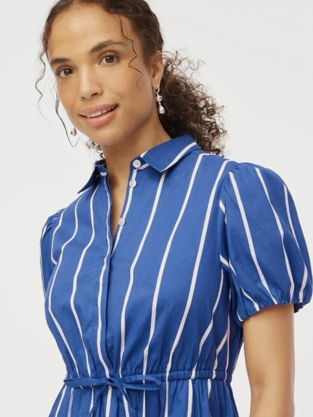 J. Crew Shirt Dress Sun washed Blue Coastal Tie-Waist Sea White Stripe